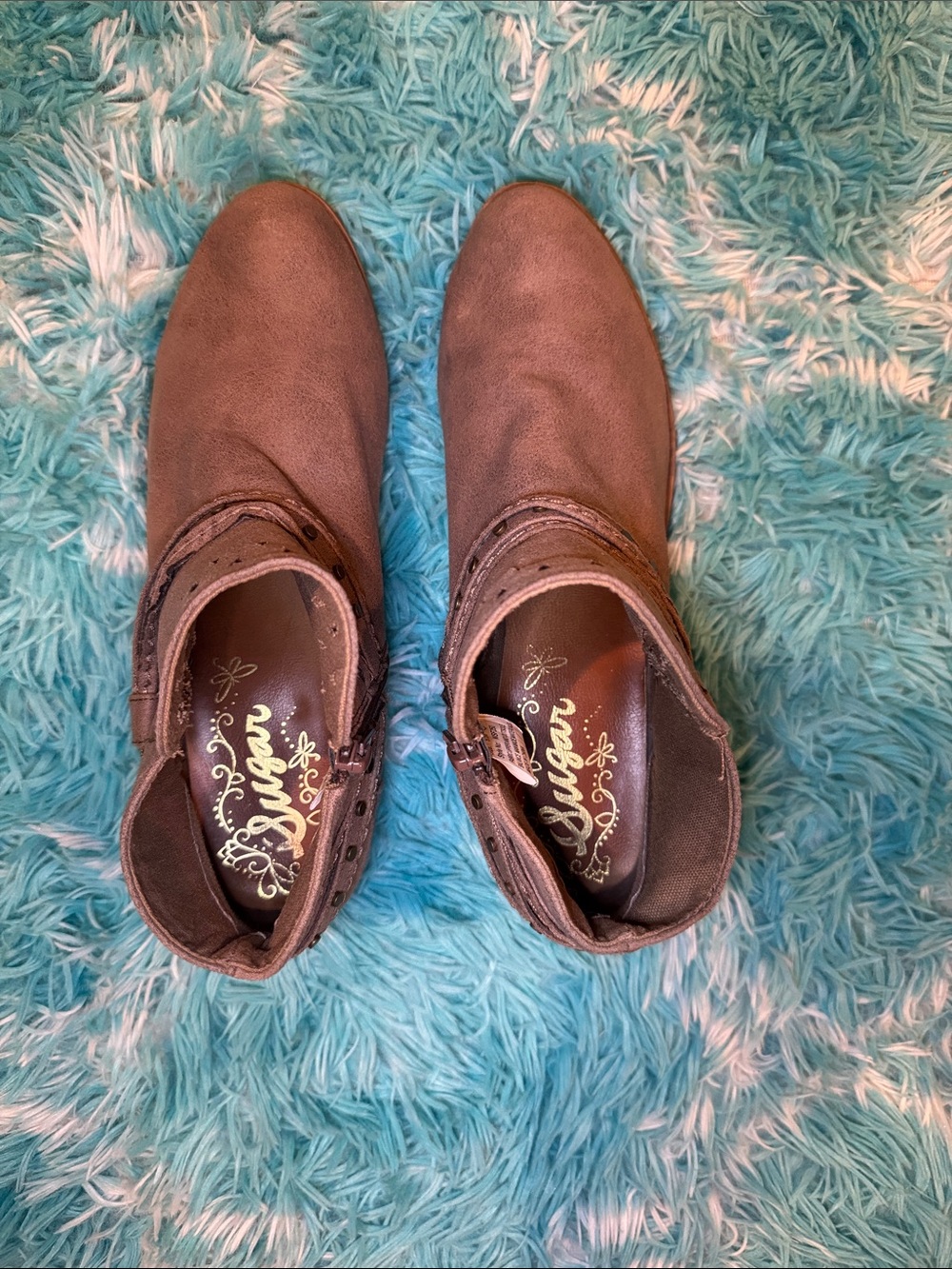 Sugar Brown Faux-Suede Ankle Booties with Strap Detail